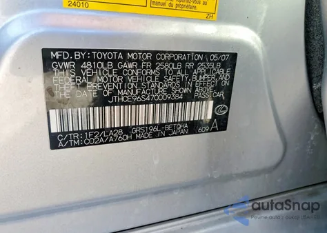 2007 Lexus Gs 350 z USA, uszkodzony, nr VIN JTHCE96S470009384